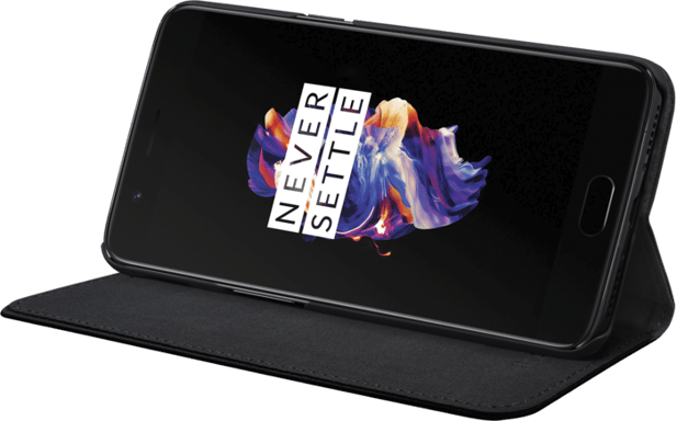 Folio a conchiglia con slot per schede e supporto per OnePlus 5, nero