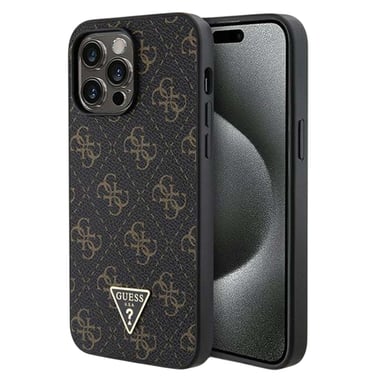 Coque per iPhone 14 Pro Max effetto Saffiano Motivo 4G e Logo Triangolare