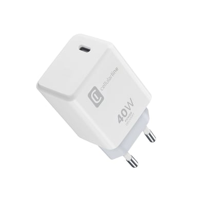 Cellularline ACH USB-C 40WPD Chargeur secteur USB-C 40W Power Delivery, idéal pour l'iPhone 17 et l'iPad Pro 2025.