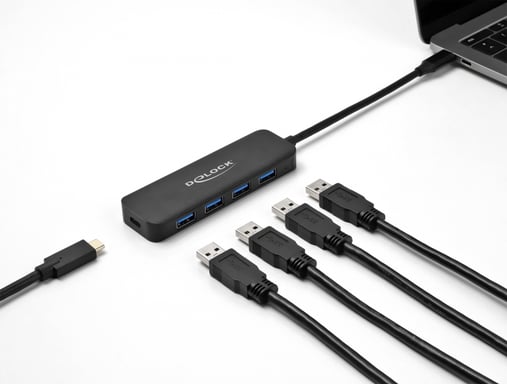 DeLOCK Hub USB Type-C de 4 puertos USB 3.2 Gen 1 con Power Delivery de 85 vatios