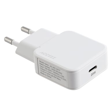 Accezz Chargeur GaN Ultra Slim - USB-C - 20 W - Blanc