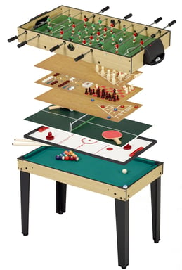 KANGUI Table de jeux 10 en 1 - Baby-Foot - Billard - Ping Pong - Hockey - Bowling - Cartes - Structure Bois - Accessoires Inclus