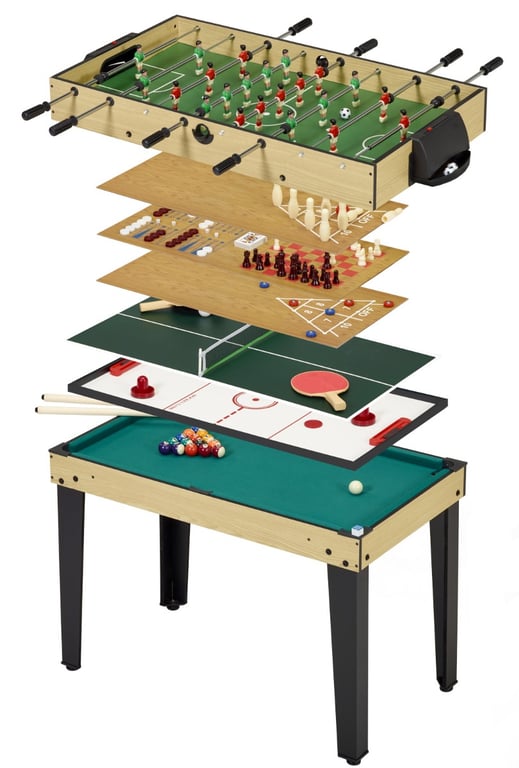 Table de jeux 10 en 1 - Baby Foot - Billard - Ping Pong - Hockey - Bowling - Cartes - Structure Bois - Accessoires Inclus - Neuf