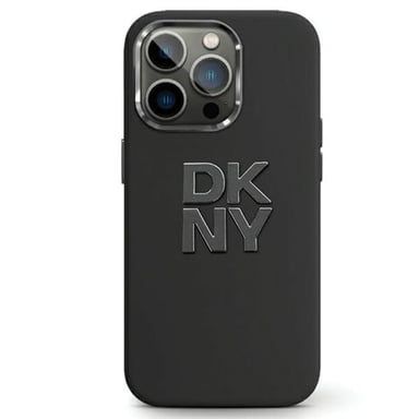 Custodia DKNY per iPhone 15 6.1'' nero Custodia rigida Silicone liquido Logo metallo