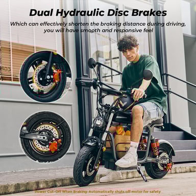 Trottinette électrique iScooter DX5 pour adultes, moteur 1000W, autonomie 60-72 km, pneus 15'', clé NFC, freins hydrauliques, panier amovible