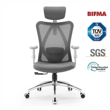 Chaise ergonomique SIHOO M18 - Soutien 4 points - Maille respirante - Réglable - 150kg max - Certifié BIFMA - Gris