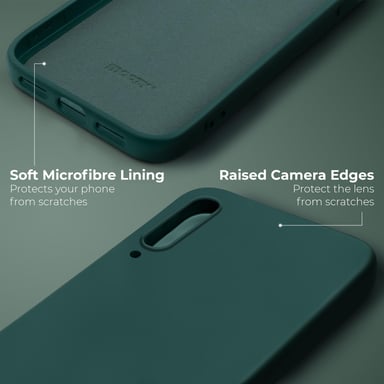 Moozy Lifestyle. Coque en silicone pour Samsung A50, vert foncé – Coque légère en silicone liquide avec finition mate et doublure en microfibre douce, coque en silicone de qualité supérieure
