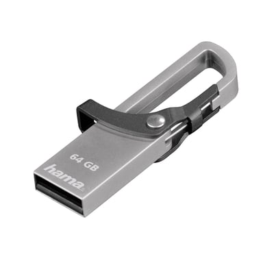 USB 2.0 con gancho, 64 GB, 15 MB/s, gris