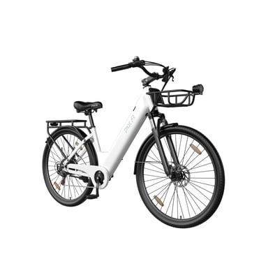 Bicicleta eléctrica urbana PIXAR C1 PRO, batería de 36 V y 18 Ah, Shimano de 7 velocidades, frenos hidráulicos - Blanca