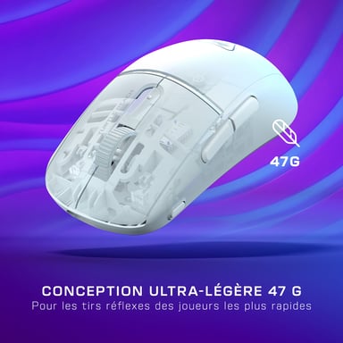 Turtle Beach Burst II Air - Souris gaming sans fil 2,4 GHz : ultralégère avec 47 g, touches optiques, symétrique, capteur optique 26 000 PPP, Bluetooth, autonomie 120h, câble USB-C - Blanc