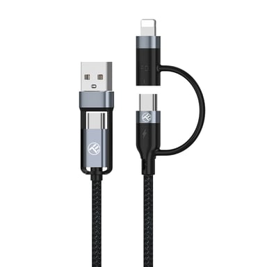 Cable Tellur 4en1, 3A, 2xType-C, Lightning, USB, 1m, negro
