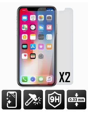 Set di 2 pellicole in vetro temperato antiurto per iPhone X / XS