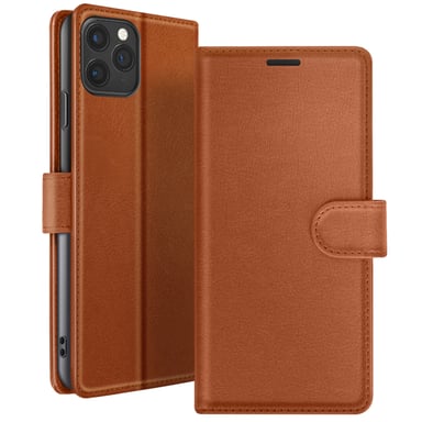Zanaé Funda tipo cartera para iPhone 11 Pro con soporte y lengüeta magnética Marrón