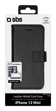 SBS TEBKLEATIP12K coque de protection pour téléphones portables 13,7 cm (5.4'') Étui avec portefeuille Noir Apple (brand) iPhone 12 Mini
