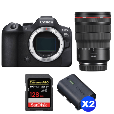 Appareil photo hybride Canon EOS R6 Mark II + RF 15-35mm f/2.8 L IS USM + 1 SanDisk 128GB Extreme PRO UHS-II + 2 Canon LP-E6NH + Ebook ''20 astuces pour des images qui claquent''