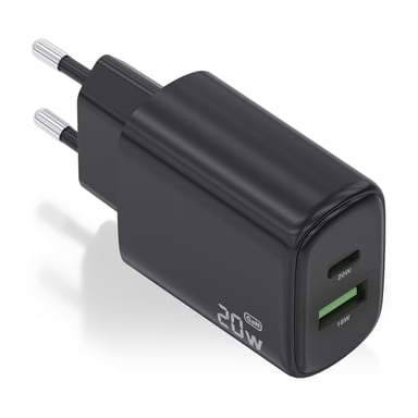 Chargeur Aisens GaN 20W - 1xUSB-C PD3.0 - 1xUSB-A QC3.0 - Noir