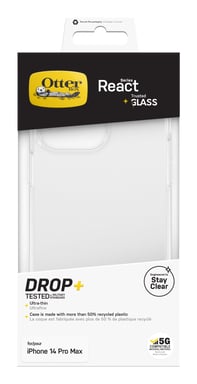 OtterBox Drop Protection Pack per iPhone 14 Pro Max; React, supporta cadute superiori agli standard militari e protezione dello schermo in vetro, 2x antigraffio Apple iPhone 14 Pro Max