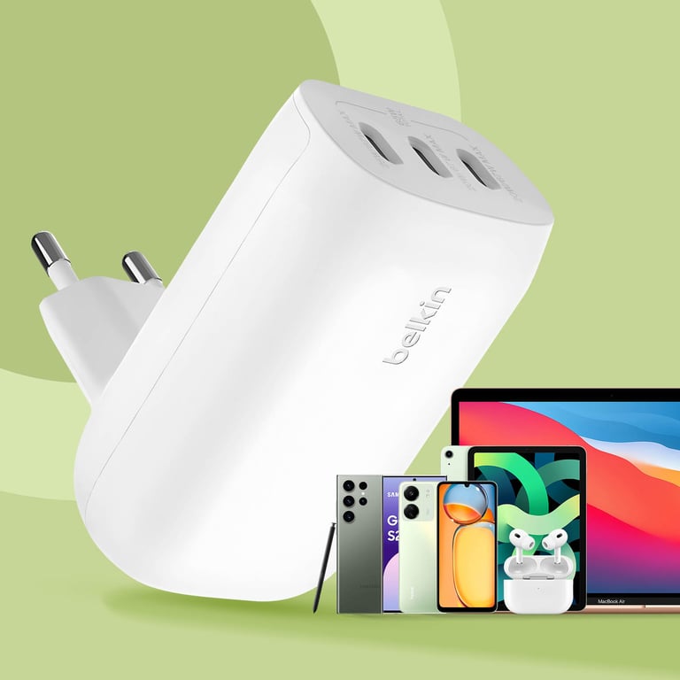 Chargeur Secteur 67W 3 Ports USB-C Power Delivery Design Compact Blanc - Neuf