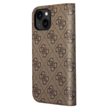 Guess Funda Folio para iPhone 14 Printed 4G Trendy Marrón