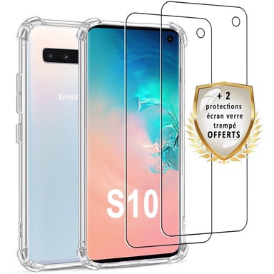Evetane Coque Samsung Galaxy S10 Antichoc Silicona + 2 Vidrio Templado Protector de Pantalla
