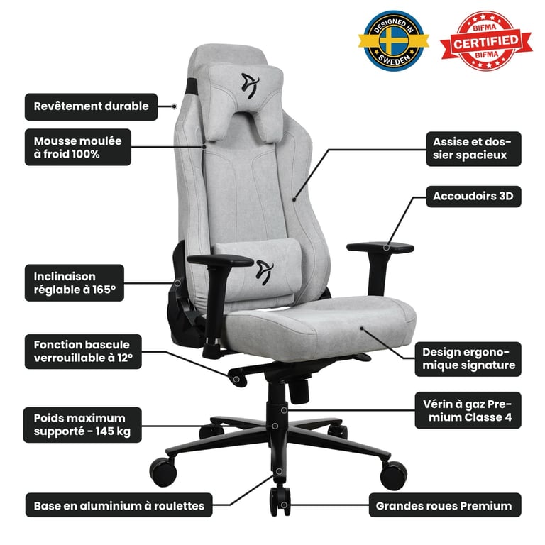 Chaise Gaming Arozzi Vernazza Soft Fabric 86x69x35 cm - vue 3