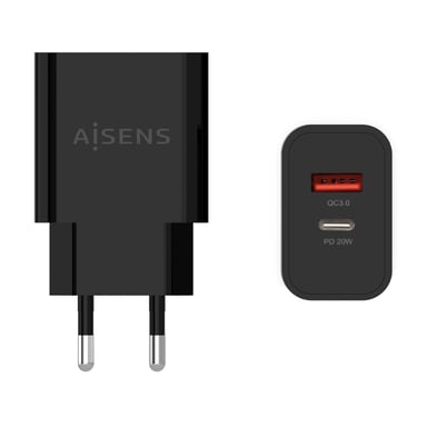 AISENS A110-0682 chargeur d'appareils mobiles Caméra Numérique, Téléphone portable, Ordinateur portable, Smartphone, Tablette Noir Secteur Charge rapide Intérieure