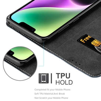 Coque pour Apple iPhone 14 en BLEU BRUN Housse de protection Étui avec fermeture magnétique, fonction de support et compartiment pour carte