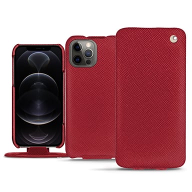 Housse cuir Apple iPhone 12 Pro - Rabat vertical - Rouge - Cuir saffiano