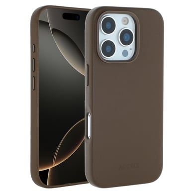 Accezz Coque arrière en cuir avec MagSafe pour Apple iPhone 16 Pro - Marron café