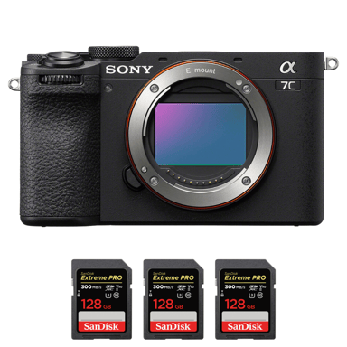 Appareil photo hybride Sony A7C II Noir + 3 SanDisk 128GB Extreme PRO UHS-II + Ebook  20 astuces pour des images qui claquent  - Neuf