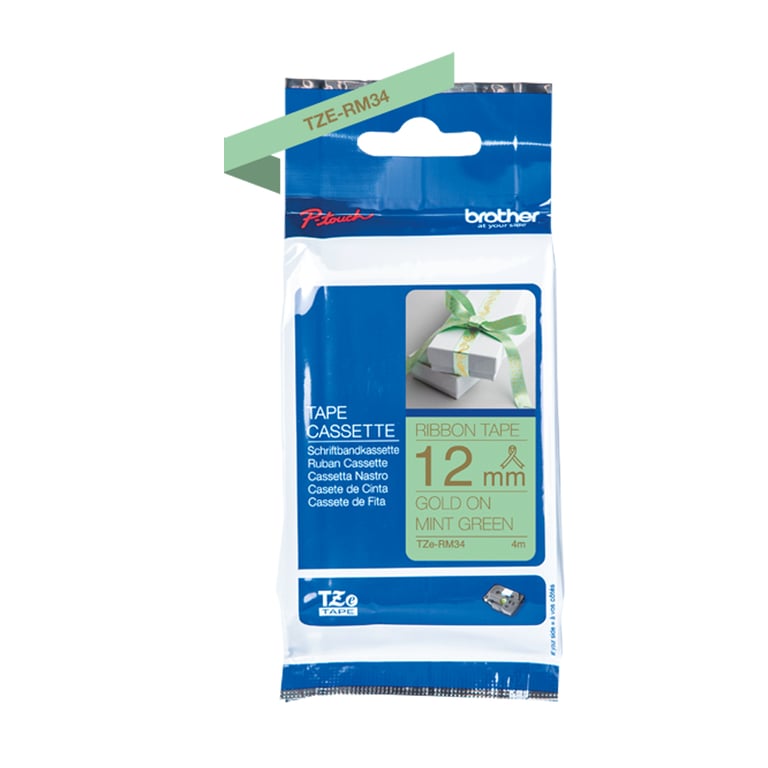 BROTHER P-Touch 12mm mint green/gold ribbon tape - Neuf