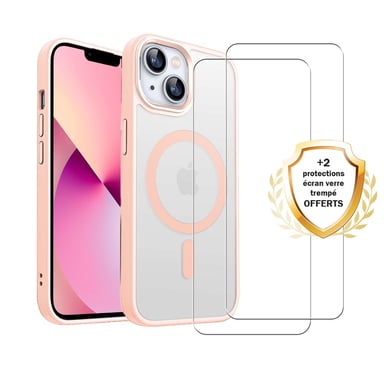 EVETANE iPhone 13 Funda Transparente Compatible Magsafe Contour Rosa + 2 Gafas Protección Pantalla