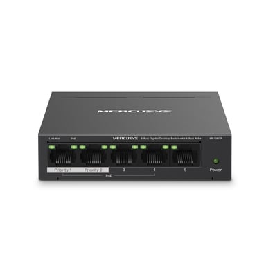 Mercusys MS105GP Switch di rete Gigabit Ethernet (10/100/1000) Connessione Ethernet, supporto Power over Ethernet (PoE) Nero