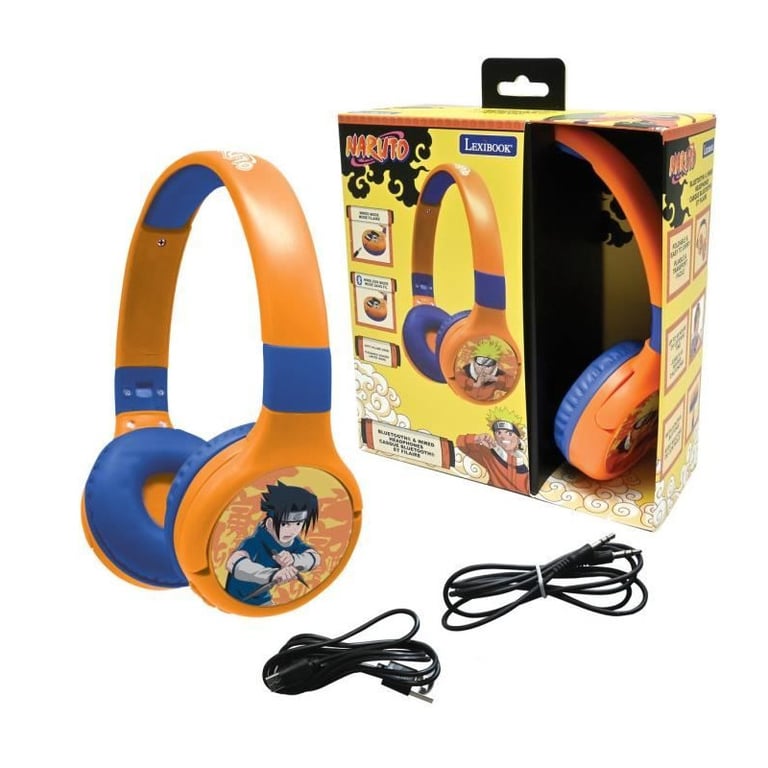 Casque 2 en 1 Bluetooth et Filaire confortable et pliable avec limitation de son Naruto - Neuf