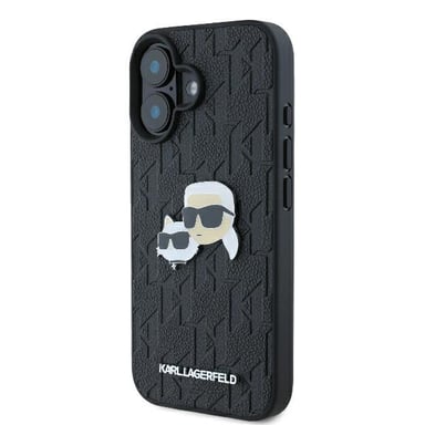 Custodia Karl Lagerfeld per iPhone 16 6.1'' nero Custodia rigida Monogramma Karl&Choupette Head Pin
