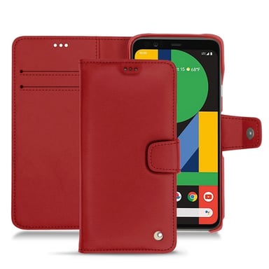Housse cuir Google Pixel 5 - Rabat portefeuille - Rouge - Cuir lisse
