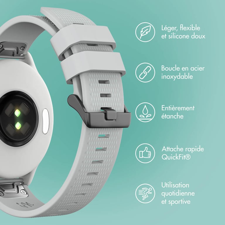imoshion Bracelet QuickFit® en silicone - Connexion Garmin 22 mm - Gris - Neuf