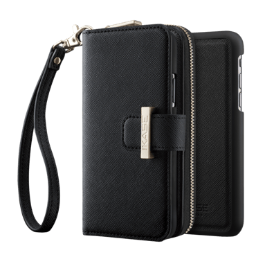 Funda monedero fina 2 en 1 extraíble con estampado Saffiano para Apple iPhone X/XS, Negro satinado