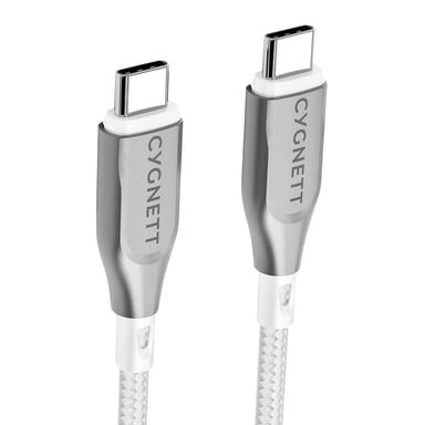 CYGNETT Cable de sincronización USB-C a USB-C Armoured Charge de 100 W y 480 Mbps de 1 m Blanco
