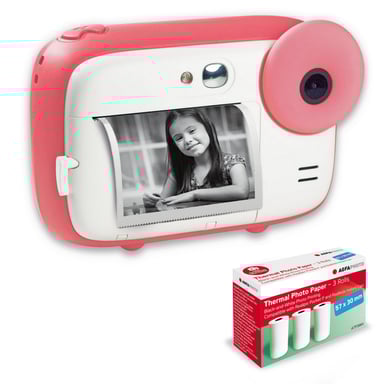 AGFA PHOTO Pack Realikids Instant Cam + 3 rouleaux Papier Thermique ATP3WH supplémentaires - Appareil Photo Instantané Enfant, Ecran LCD 2,4', Batterie Lithium, Miroir Selfie et filtre photo - Rose