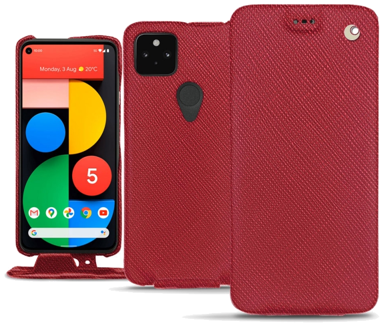 Housse cuir Google Pixel 5 - Rabat verticalRouge
