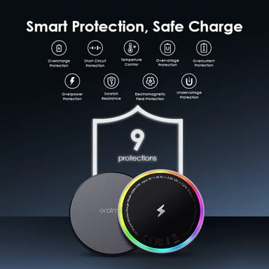 oraimo PowerDock 15W – Chargeur sans fil Qi rapide pour iPhone et Android, design compact universel