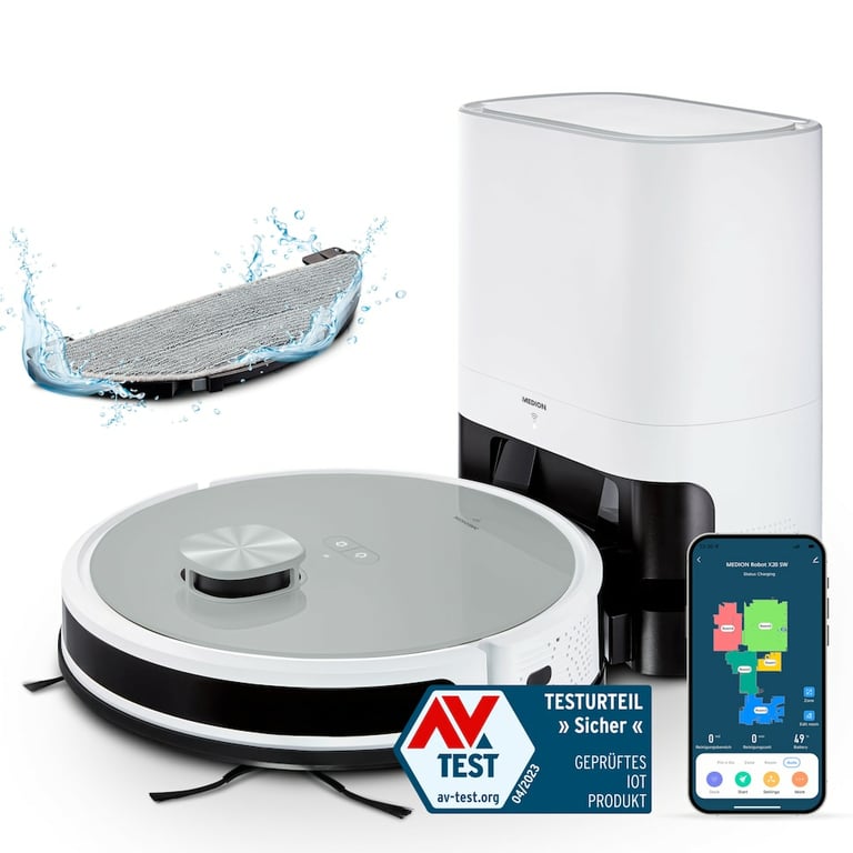 MEDION X21 SW Robot Aspirateur Laveur avec Station de Vidange Navigation Laser Puissance 3000 Pa - vue 2