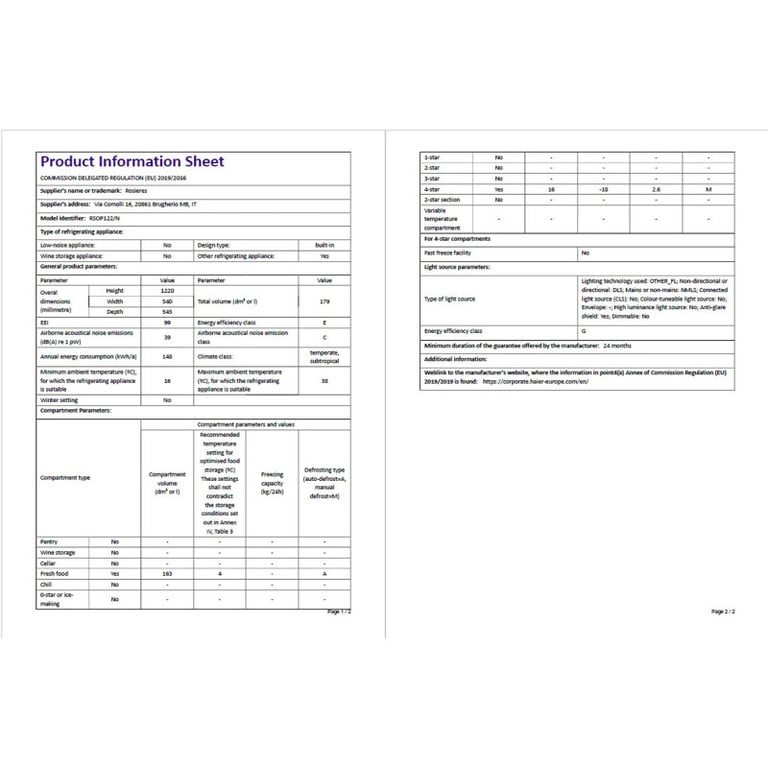 Réfrigérateur Rosières RSOP122N 179 litres Classe E - vue 3