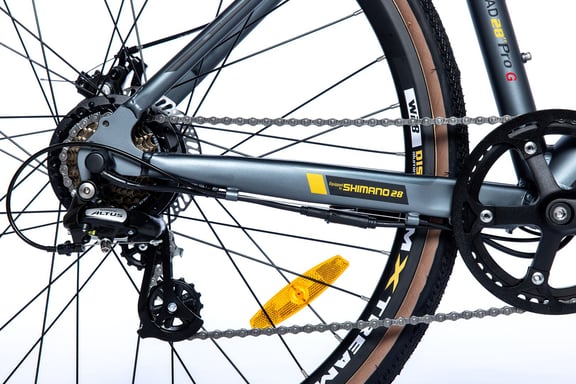 E-GRAVEL 28 PRO, Shimano Altus 8v, Frenos de disco TEKTRO, Batería Ion Litio integrada y extraible de 36V 10Ah