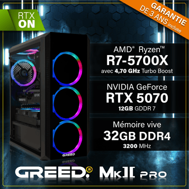 MK2 Pro - PC Gamer - AMD Ryzen 7 5700X - Nvidia Geforce RTX 5070 - Rapide Bureau PC Gaming - 32 GO RAM DDR4 - 1 TO SSD - Ordinateur avec WiFi + Windows 11 Pro