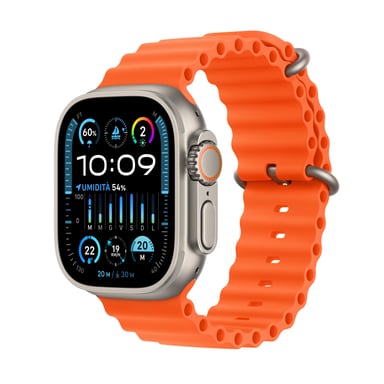 Watch Ultra 2 (GPS + 4G) Boîtier en Titane Naturel de 49mm avec Bracelet Ocean, Orange
