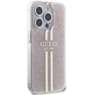 Custodia Guess per iPhone 15 Pro 6.1'' rosa Custodia rigida IML 4G Gold Stripe