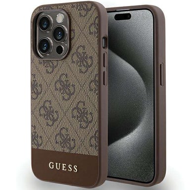Custodia Guess per iPhone 15 Pro 6.1'' marrone Custodia rigida 4G Stripe Collection
