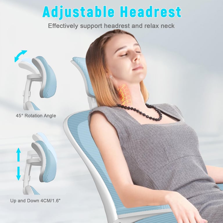Chaise de bureau ergonomique avec hauteur réglable appui tête accoudoirs relevables et support lombaire Neuf - vue 8